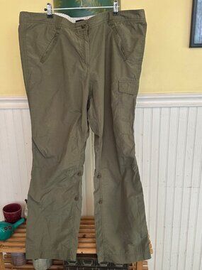 Lands End Womens Size 18 Olive Green Convertible Cargo Pants 100% Cotton